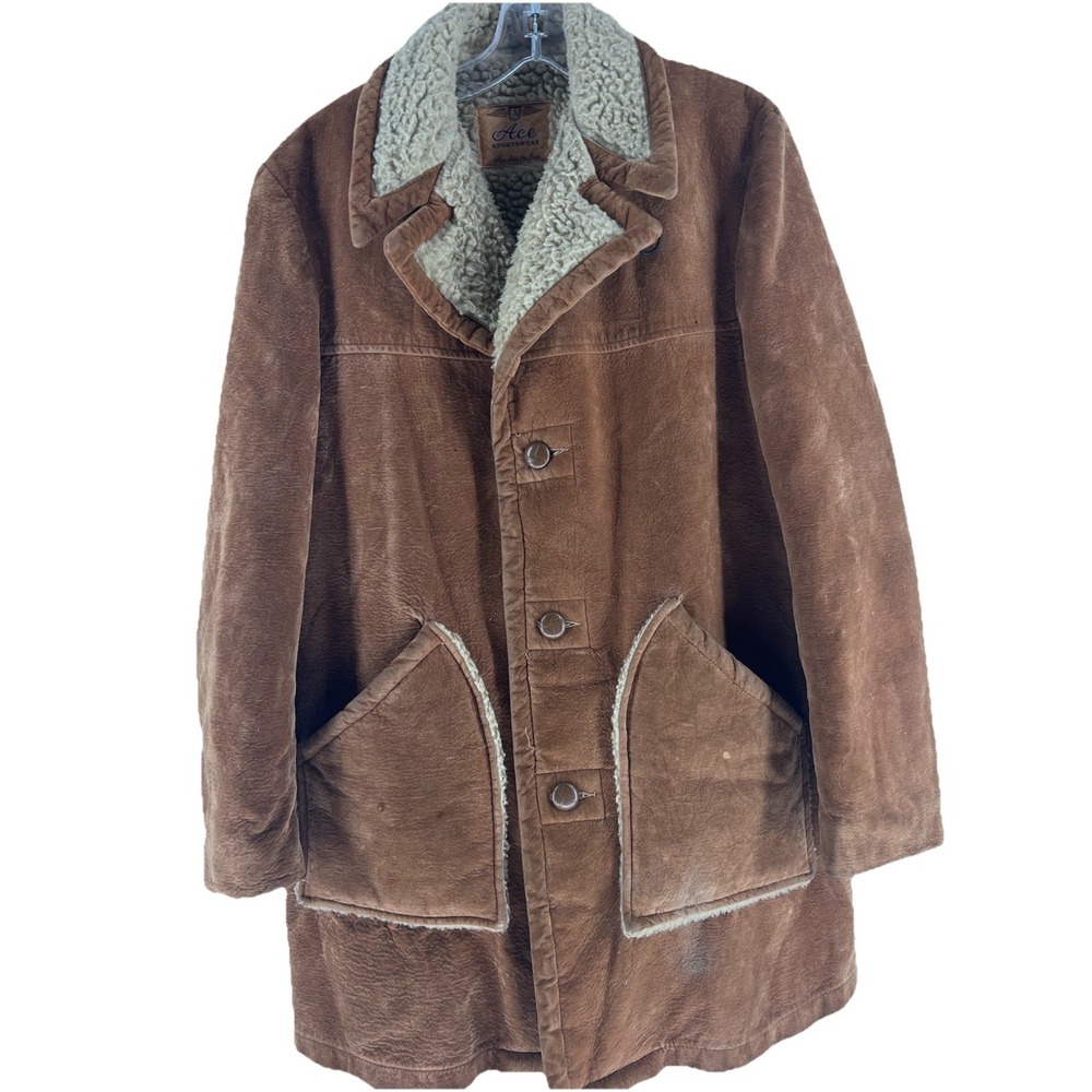 Vintage Suede Shearling Lined‎ Mens  Coat Barn Ranchers Trappers Size 38 Western